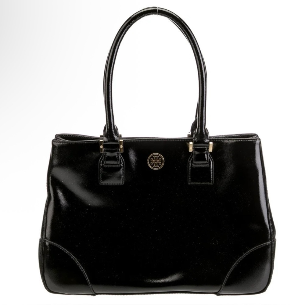 Tory Burch Black Leather Bag with Gold Accent - GUC